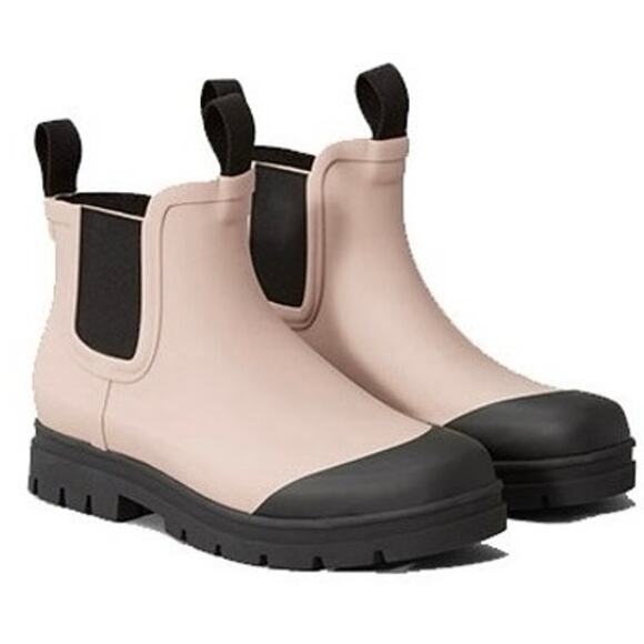 Everlane The Rain Boot Pink Black Chunky Chelsea Waterproof Ankle Rain Boots - Picture 1 of 16